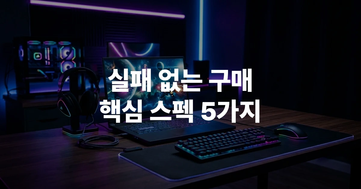 어두운 방 안 네온 조명 아래 놓인 고사양 게이밍 노트북 썸네일 이미지