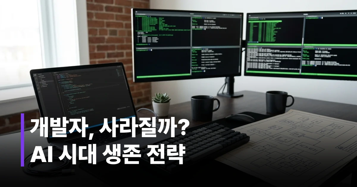다크 테마 코드 에디터 화면과 키보드, 소프트웨어 개발 환경을 보여주는 이미지