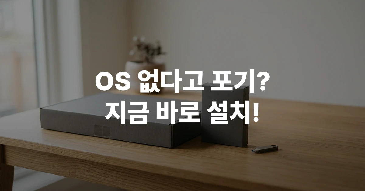 USB 메모리와 윈도우 설치 패키지가 놓인 책상 위 노트북 박스