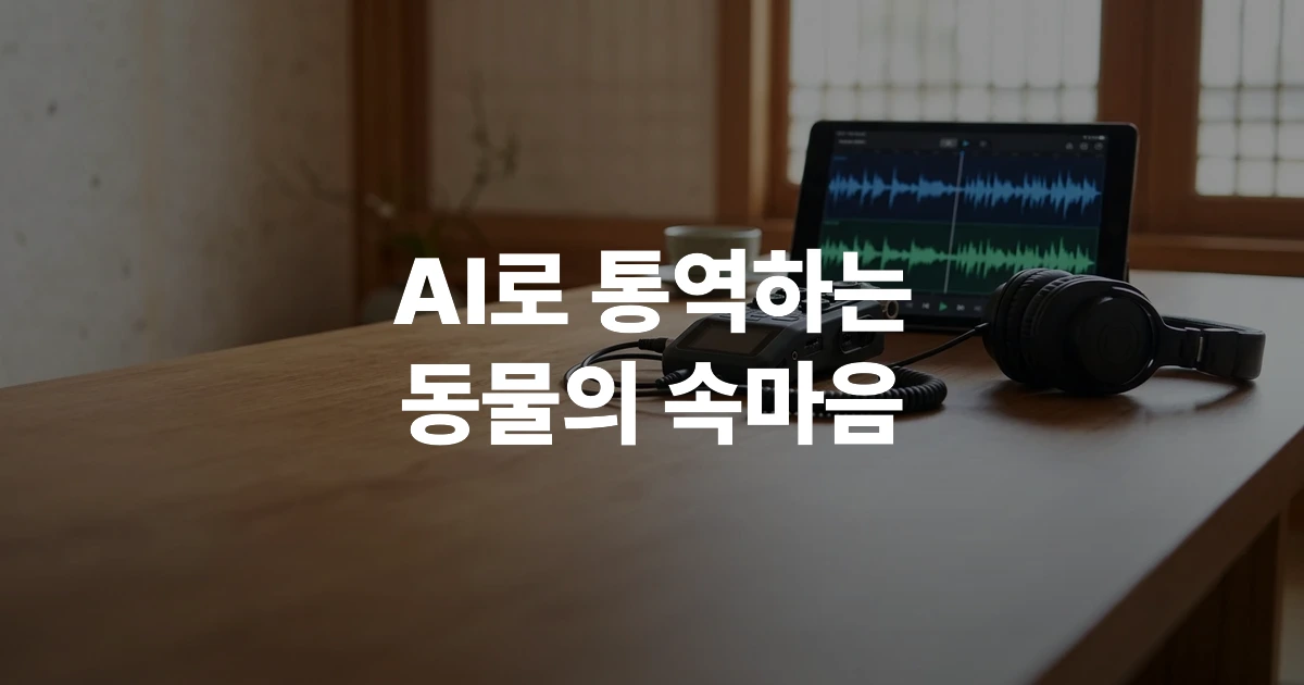 책상 위에 정돈된 태블릿 PC, 음향 분석 헤드폰, 녹음 마이크와 동물의 음파 그래프가 표시된 화면의 썸네일 이미지