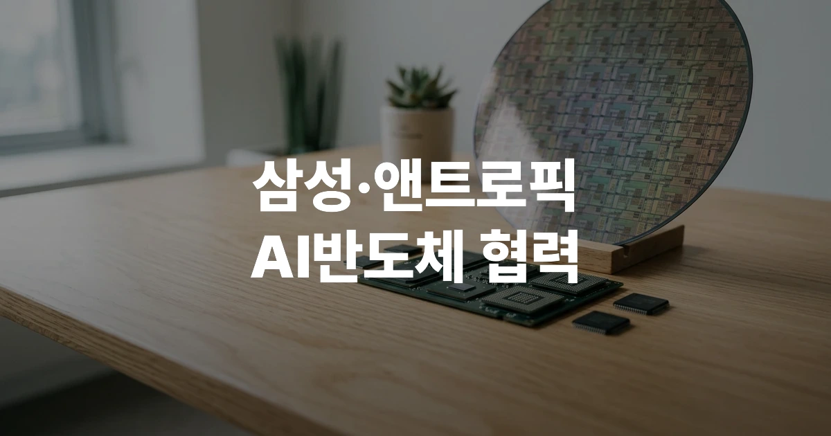 목재 책상 위에 놓인 실리콘 웨이퍼와 차세대 반도체 칩 실물