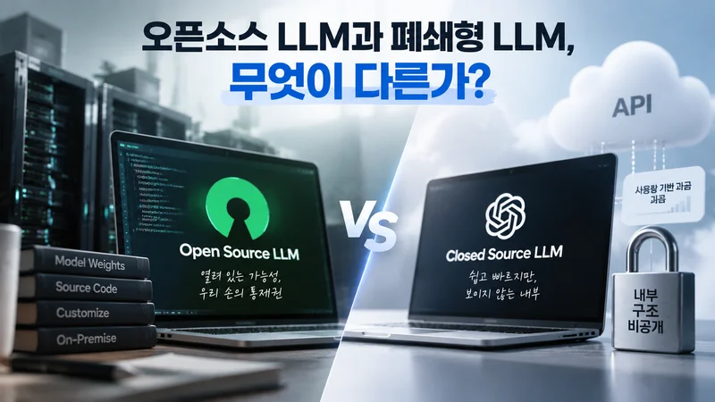 오픈소스 LLM 도입 시 발생하는 GPU 인프라 비용과 운영 부담, 유지보수 문제를 표현한 이미지