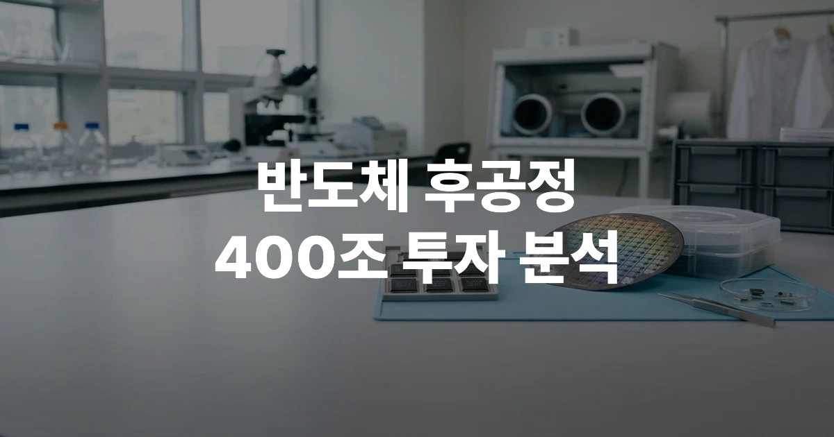 충청 반도체 후공정 클러스터 분석을 설명하는 연구용 데스크 위의 웨이퍼와 마이크로칩 이미지