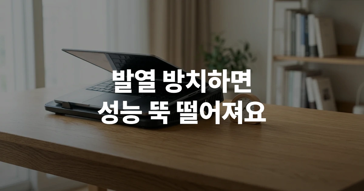 책상 위에 놓인 노트북과 쿨링패드, 통풍구 주변 공간을 보여주는 장면