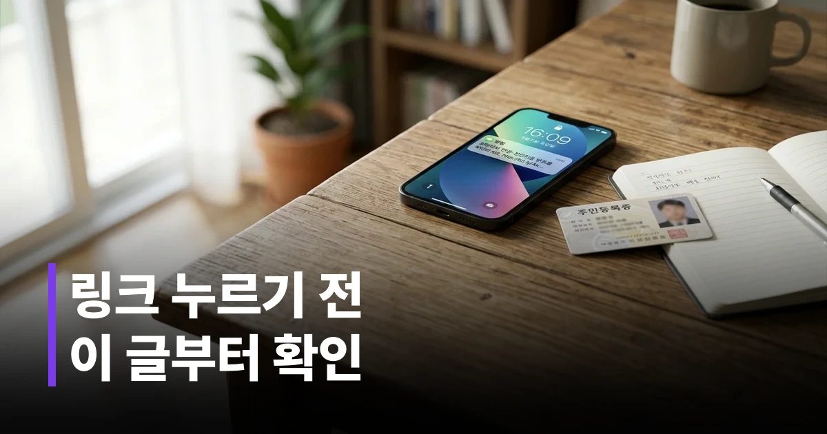 스마트폰 화면에 표시된 의심스러운 문자 메시지와 링크