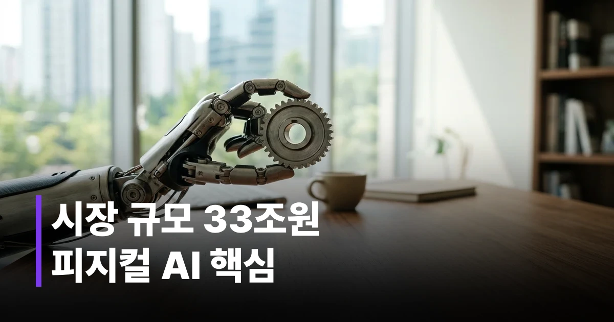 테이블 위에 올려진 금속 기어를 쥐고 있는 로봇 손의 썸네일 이미지