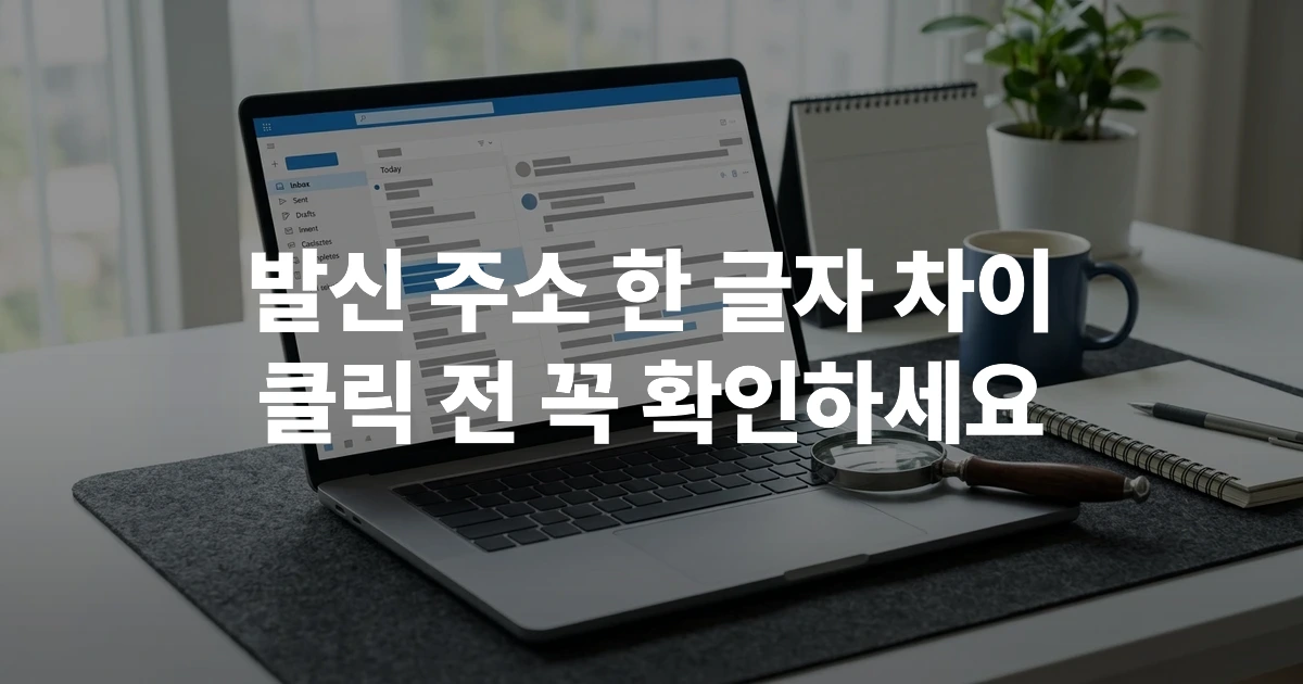 의심스러운 이메일 발신자 주소와 링크를 노트북 화면에서 확인하는 모습