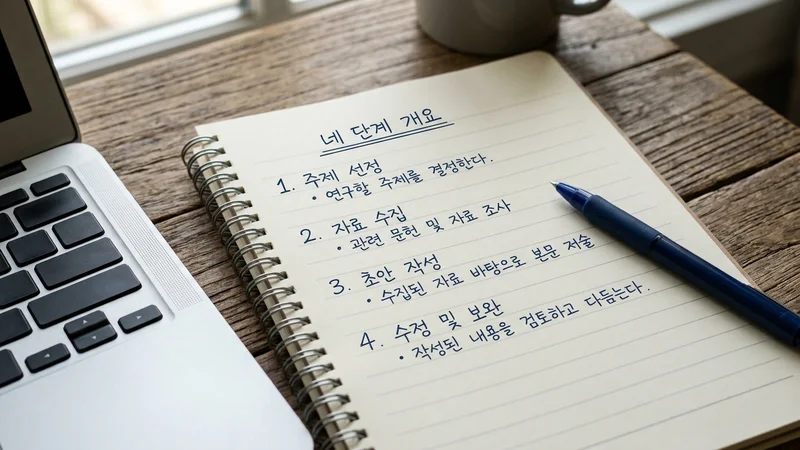 프롬프트 구조를 메모한 노트와 키보드가 놓인 책상