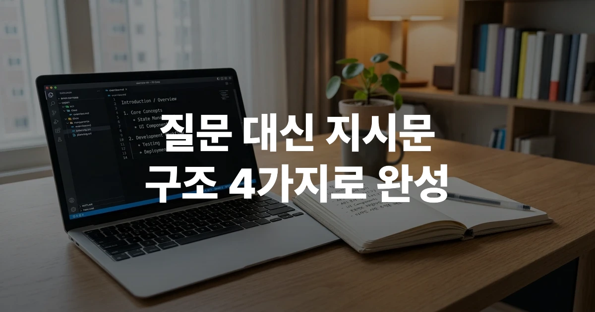 역할·맥락·제약·출력형식이 적힌 업무 지시서와 노트북 화면