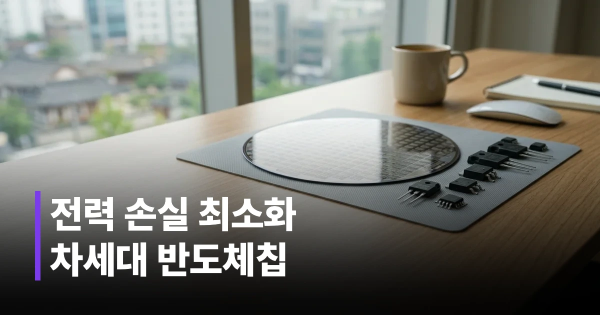 현대적인 책상 위에 놓인 실리콘 웨이퍼와 전력 반도체 칩 썸네일 이미지
