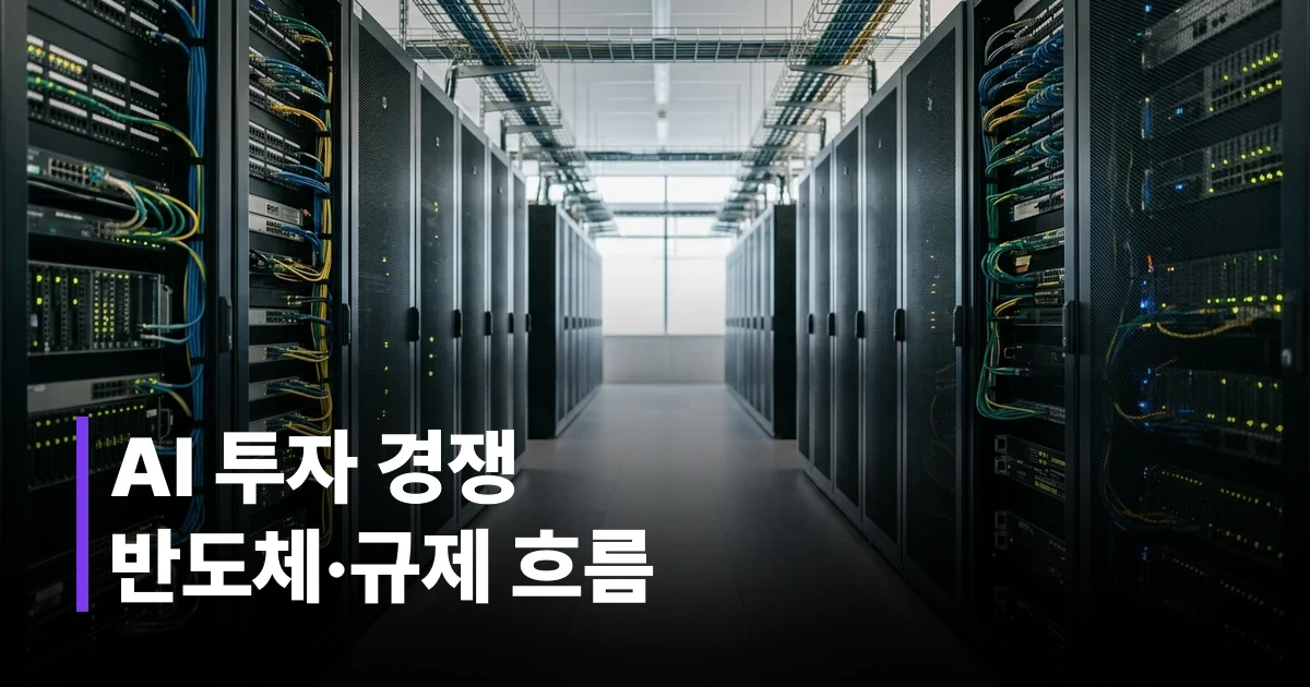 데이터센터 서버랙이 늘어선 모습, 빅테크 기업의 AI 인프라 투자를 상징하는 장면