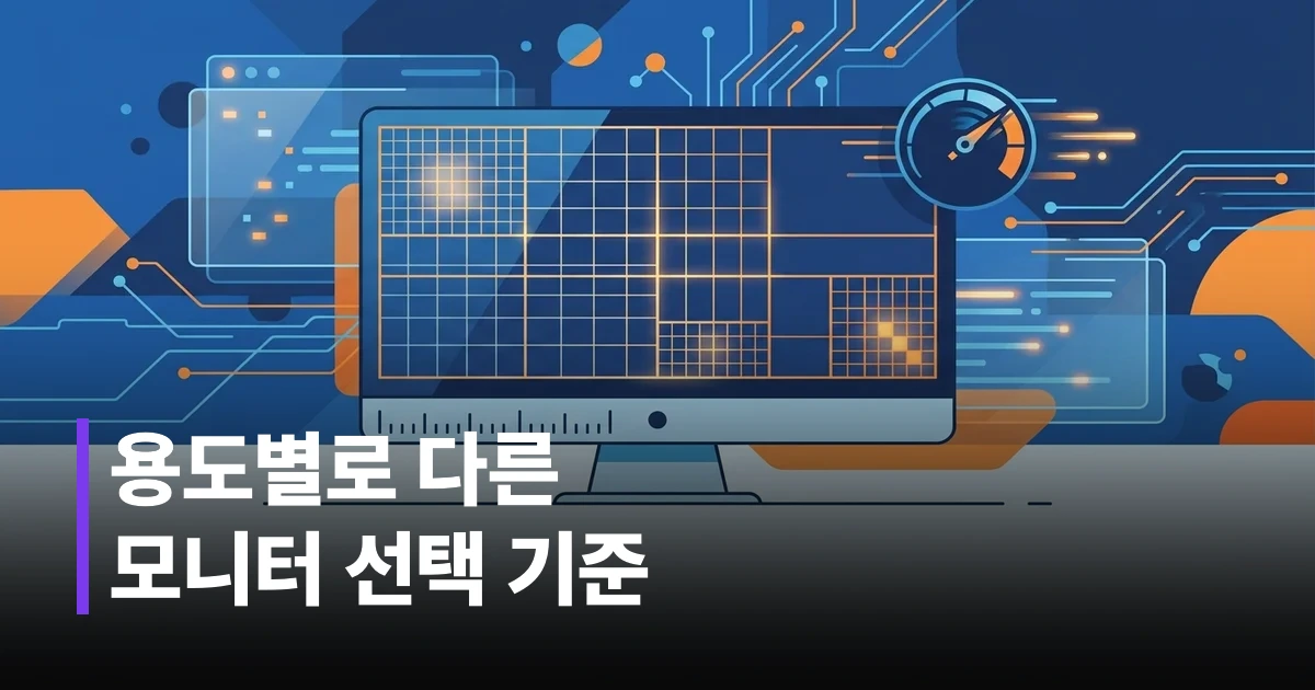 책상 위에 놓인 대형 모니터와 크기 비교를 나타내는 일러스트