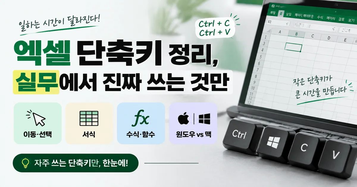 엑셀 스프레드시트와 키보드 단축키 조합을 표현한 일러스트