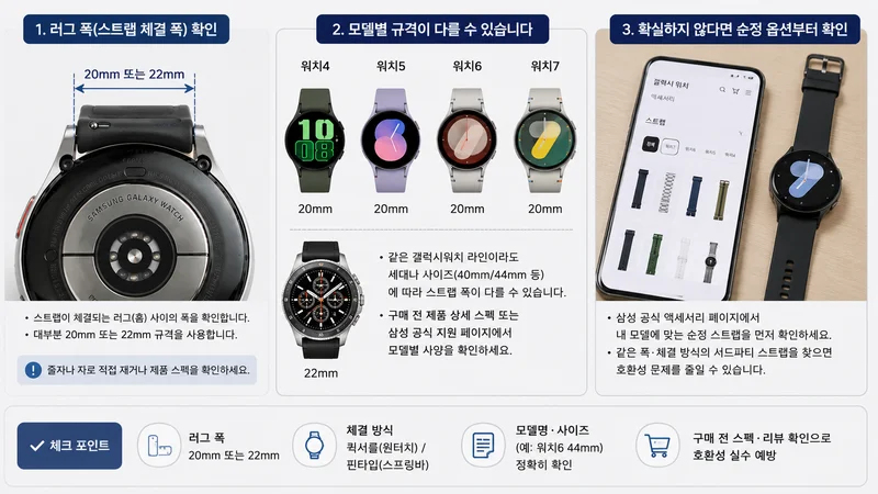 자로 테이블 위 시계의 스트랩 너비를 측정하는 모습
