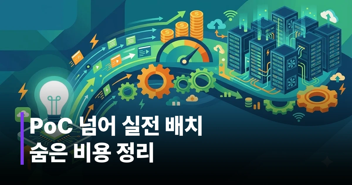 작은 AI 파일럿 프로젝트가 대규모 서버 인프라로 확장되는 과정을 표현한 일러스트