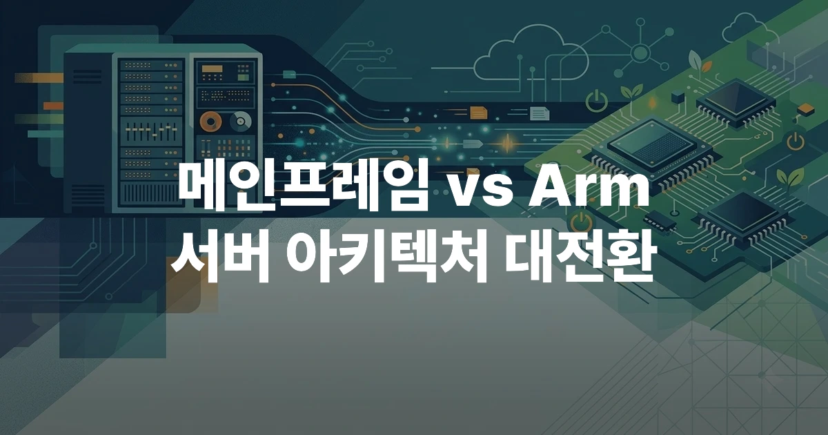 IBM 메인프레임과 최신 Arm 프로세서 기반 데이터센터 아키텍처 비교 개념도