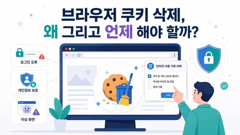 브라우저 주소창에 자물쇠와 쿠키 아이콘이 표시된 컴퓨터 화면