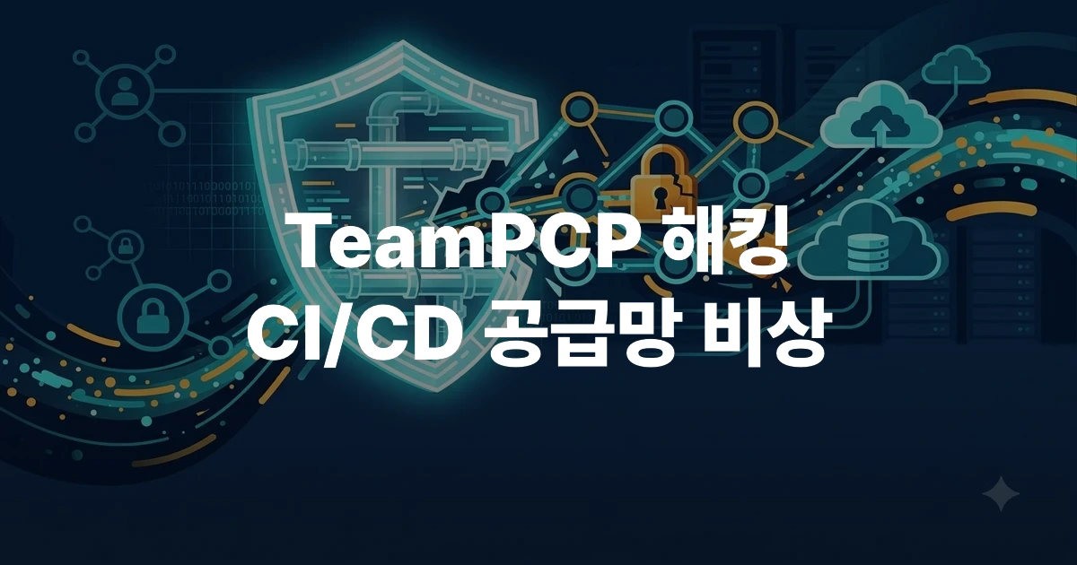 TeamPCP 해킹 그룹의 CI/CD 공급망 공격 경로와 클라우드 보안 위협을 표현한 벡터 일러스트