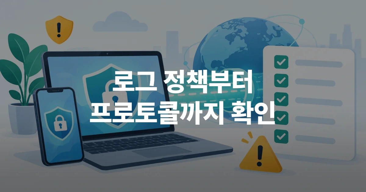 VPN 사용 시 확인해야 할 보안 주의사항을 표현한 노트북과 스마트폰 보안 일러스트