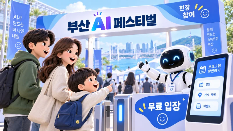 부산 AI 페스티벌 무료 입장 게이트에서 현장 참여와 프로그램 일정을 확인하는 방문객