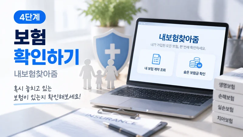 내보험찾아줌 서비스를 통해 보험 계약과 숨은 보험금을 확인하는 모습을 노트북과 보험 아이콘으로 표현한 이미지