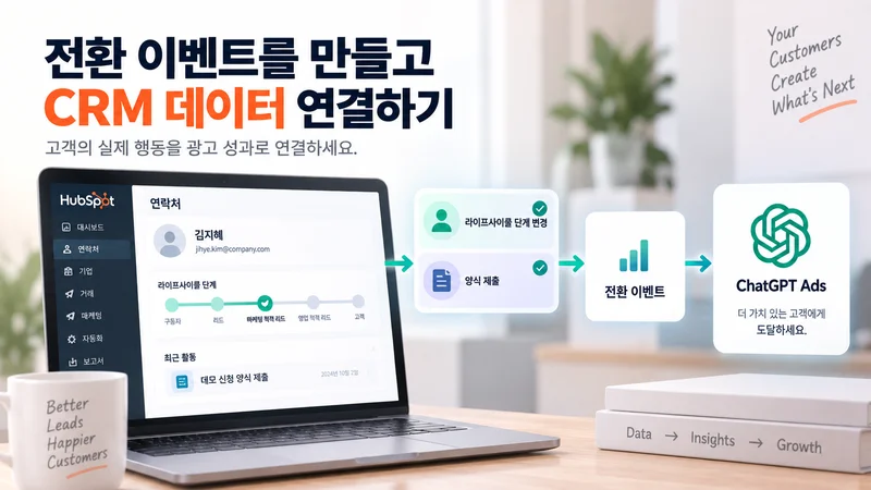 HubSpot CRM의 라이프사이클 단계 변경과 양식 제출 데이터를 전환 이벤트로 연결해 ChatGPT Ads에 전달하는 과정