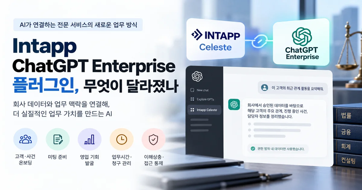 ChatGPT Enterprise와 Intapp Celeste가 법률회사 내부 데이터와 권한을 연결하는 구조