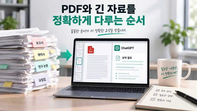 ChatGPT 요약 결과의 정확성을 높이기 위해 사실 확인과 원문 대조가 필요함을 강조하는 이미지