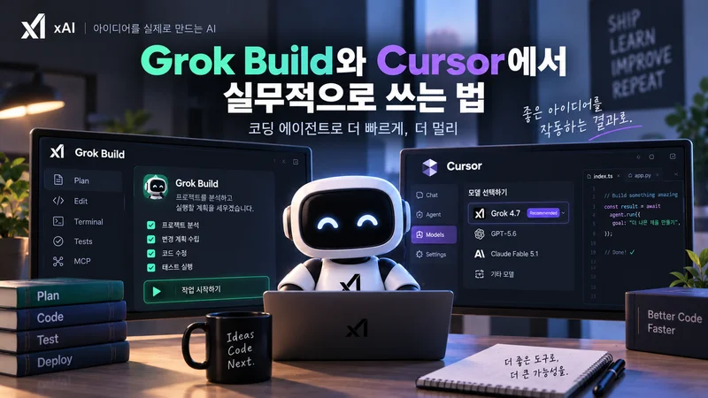 Grok 4.7 활용 시 비용 관리와 API 키 보안, 생성 결과의 품질 검증을 체크하는 모습을 표현한 이미지