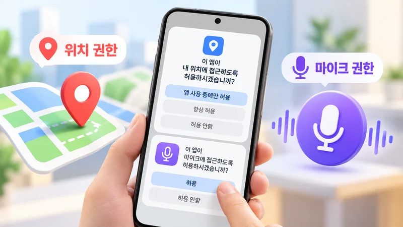 스마트폰 설정 화면에서 위치와 마이크 권한을 조정하는 모습