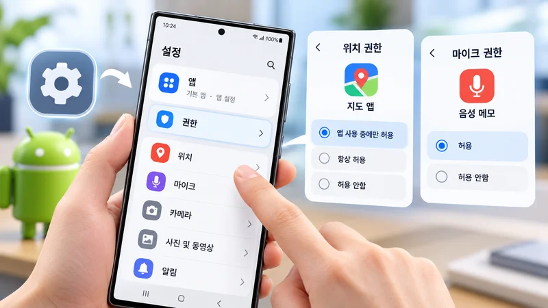안드로이드 설정에서 앱별 위치·마이크 권한과 기기 전체 접근 상태를 확인하는 화면