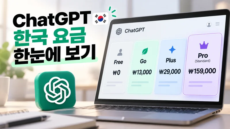 ChatGPT 요금제 화면에 Free·Go·Plus·Pro Standard의 한국 월 요금이 표시되어 있다.