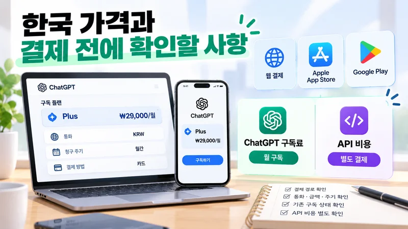 웹과 앱스토어의 ChatGPT 구독료를 비교하고 API 비용을 따로 확인하는 모습.
